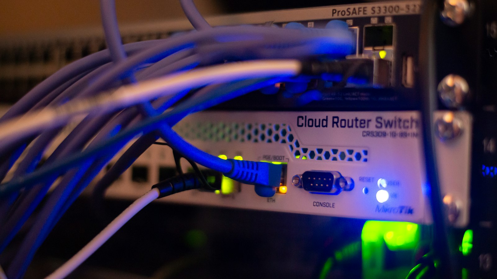 Network cables connected to server equipment