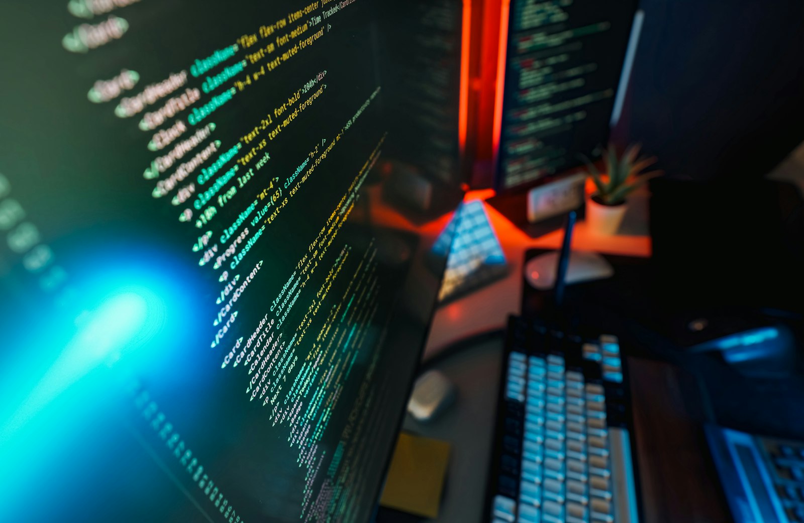 Close-up of colorful code on a computer screen, representing AI-assisted development